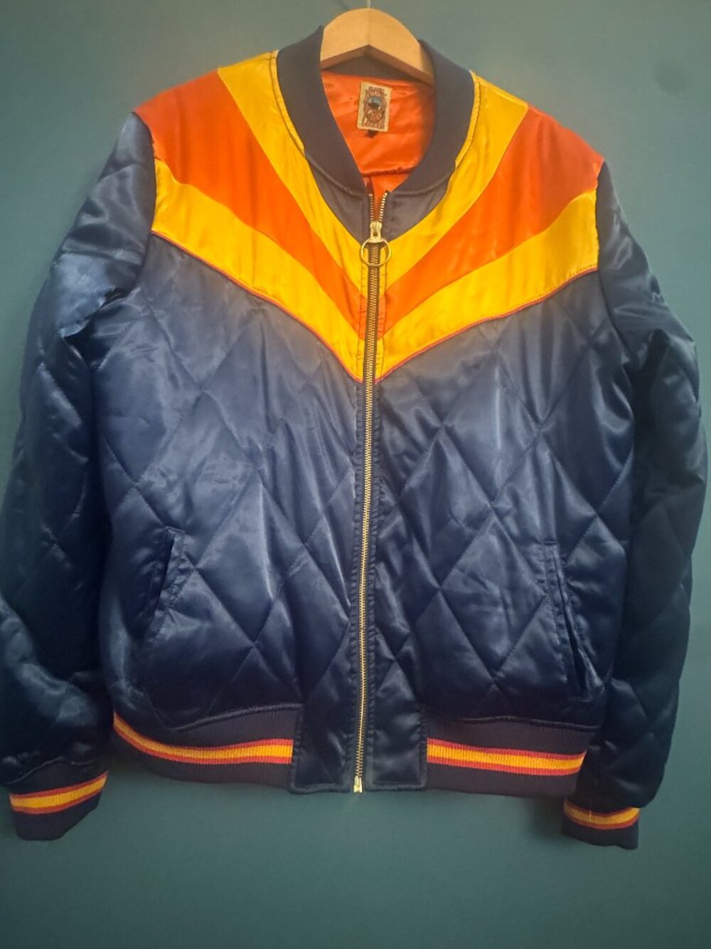 Classic Rock Couture Rising Sun Bomber Jacket Navy Satin Quilted (Never Worn)